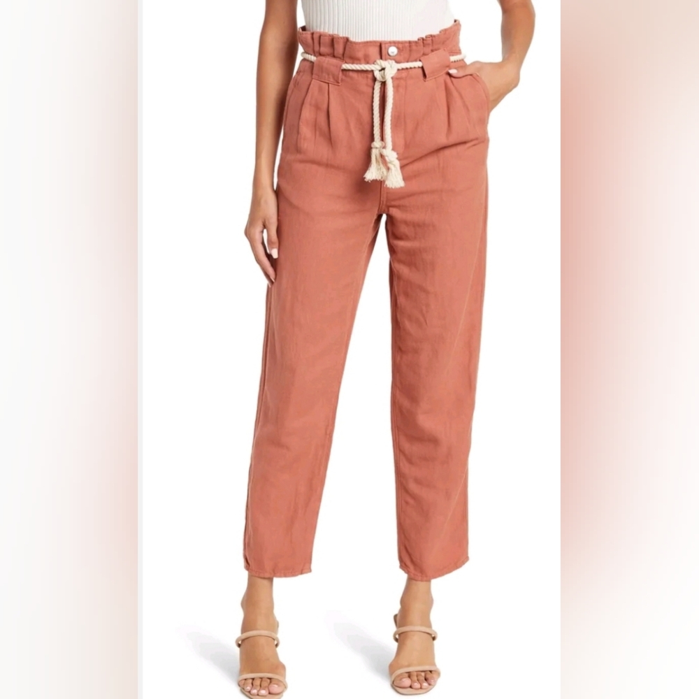 NEW! Veronica Beard Karter Paperbag Linen Blend Casual Crop Pants US 6